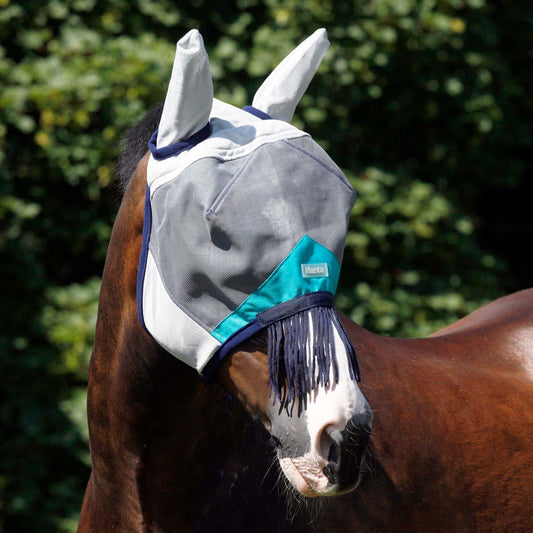 Masta Fly Mask with Ears and Nose Fringe Silver
